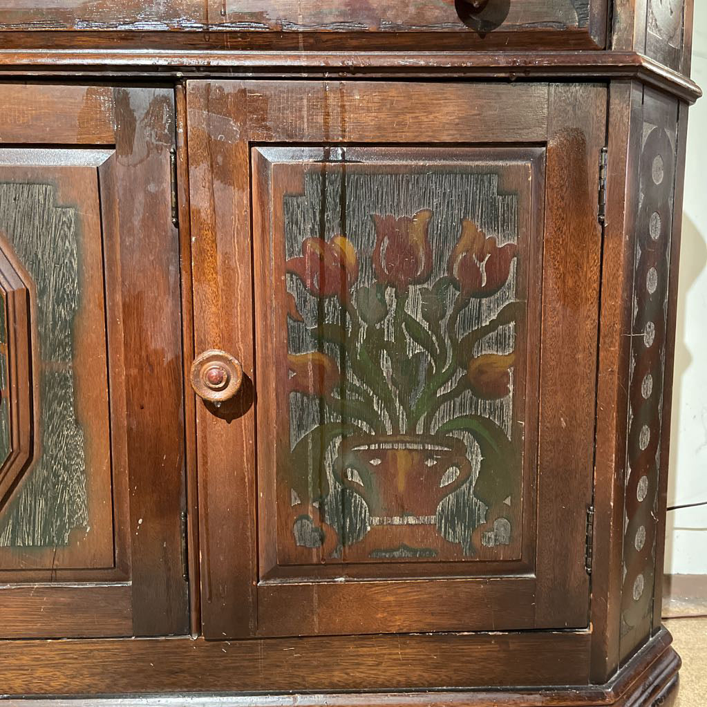 Antique Scalloped Top Painted Florals Buffet C SIDEBOARDS