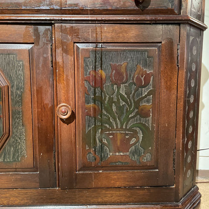 Antique Scalloped Top Painted Florals Buffet C SIDEBOARDS