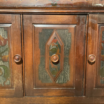 Antique Scalloped Top Painted Florals Buffet C SIDEBOARDS