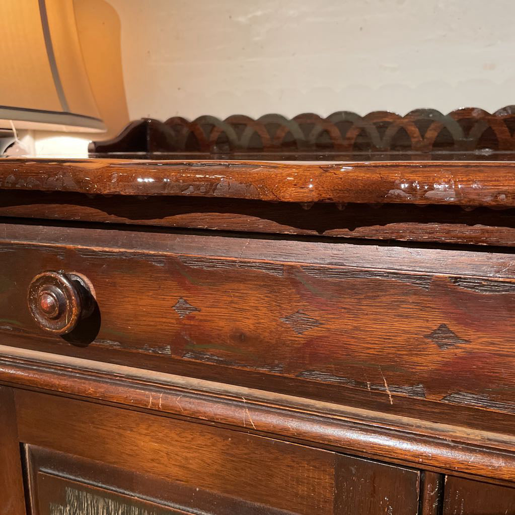 Antique Scalloped Top Painted Florals Buffet C SIDEBOARDS