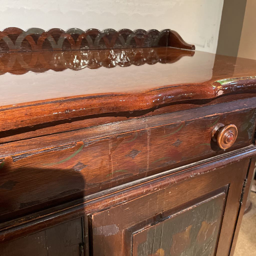 Antique Scalloped Top Painted Florals Buffet C SIDEBOARDS