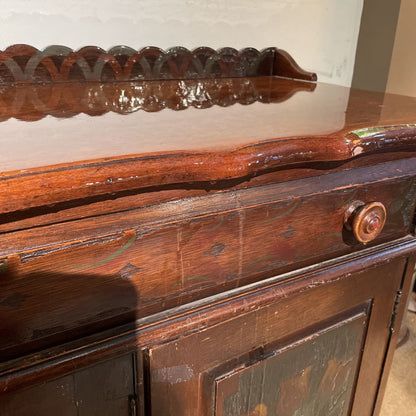 Antique Scalloped Top Painted Florals Buffet C SIDEBOARDS