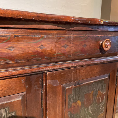 Antique Scalloped Top Painted Florals Buffet C SIDEBOARDS