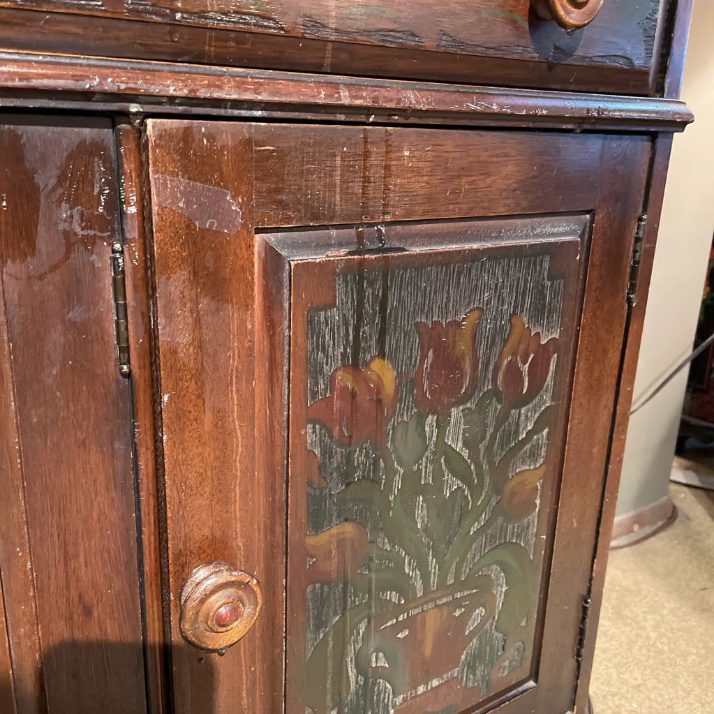 Antique Scalloped Top Painted Florals Buffet C SIDEBOARDS