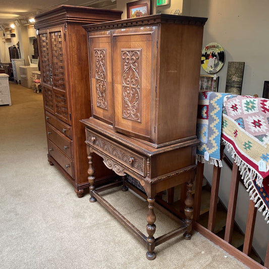 Antique Edwardian Ornate Wardrobe w 2 Doors C BOOKSHELVES