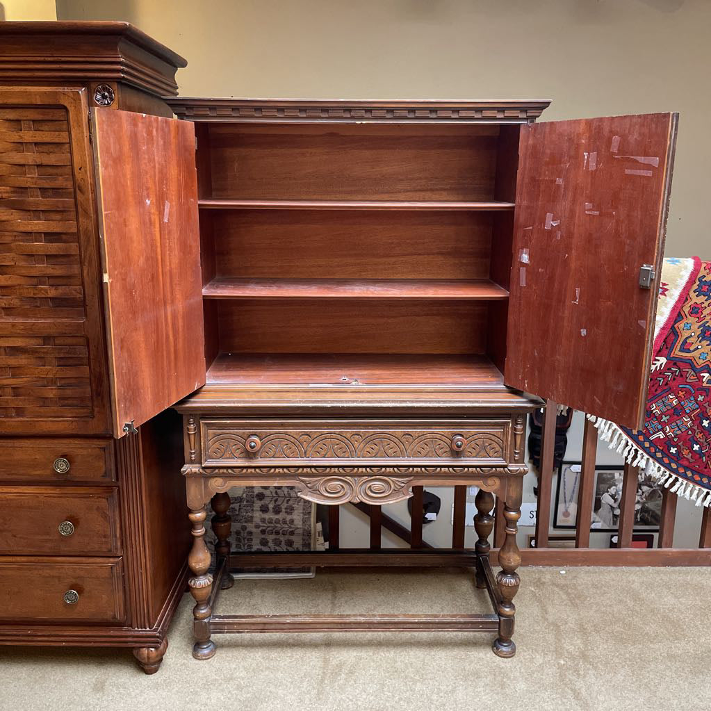Antique Edwardian Ornate Wardrobe w 2 Doors C BOOKSHELVES
