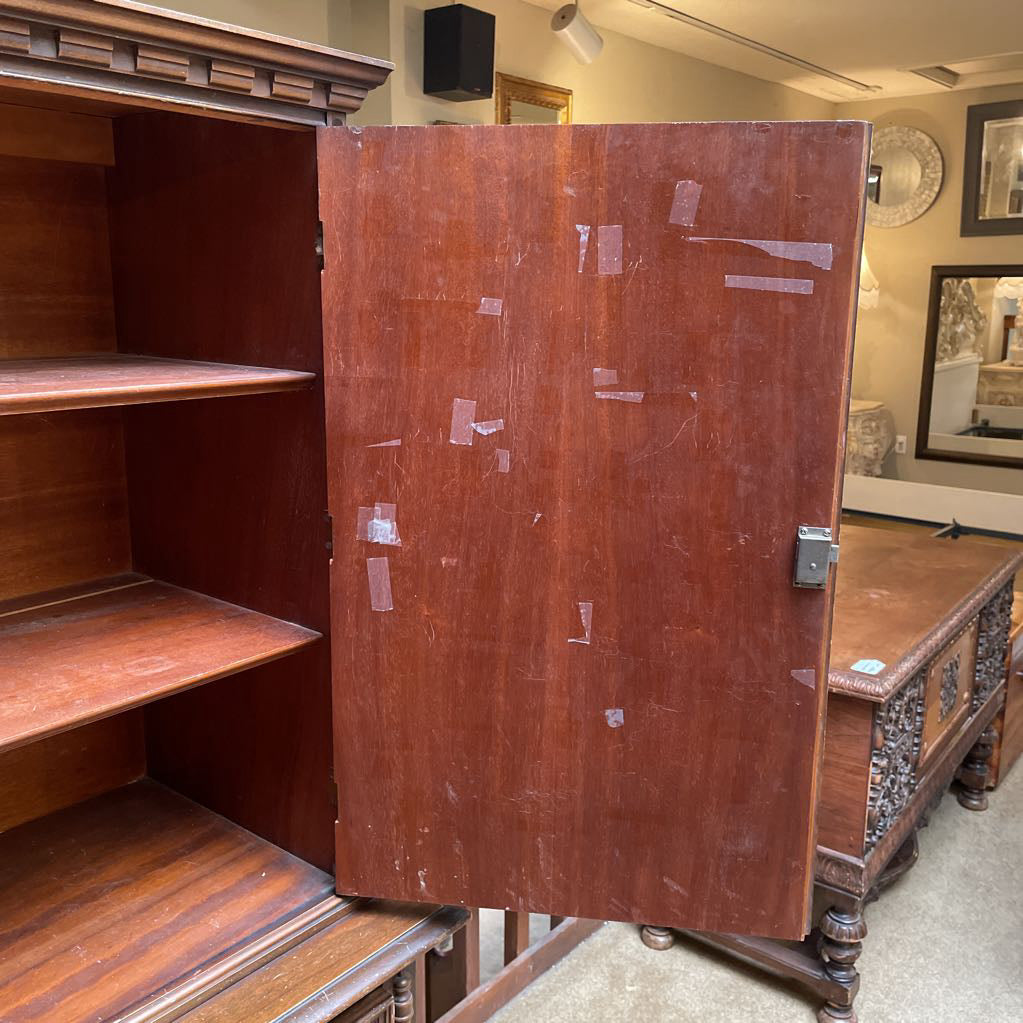Antique Edwardian Ornate Wardrobe w 2 Doors C BOOKSHELVES