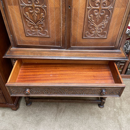 Antique Edwardian Ornate Wardrobe w 2 Doors C BOOKSHELVES