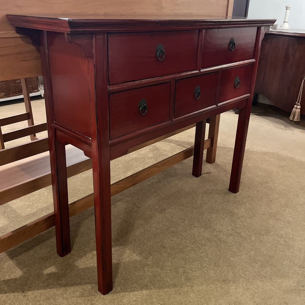 Asian Style Red Console Table with Drawers C CABINETS