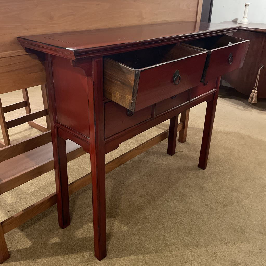 Asian Style Red Console Table with Drawers C CABINETS