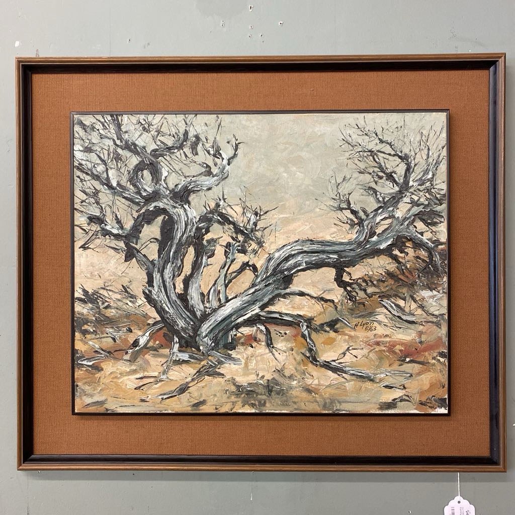 H.LYON Signed Mid Century Tree Painting ART