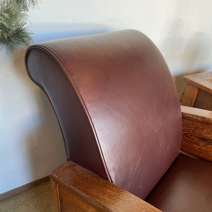 Vintage Leather Rolled Back Wood Side Deco Accent Chair (Reupholstered) U ACCENT CHAIRS
