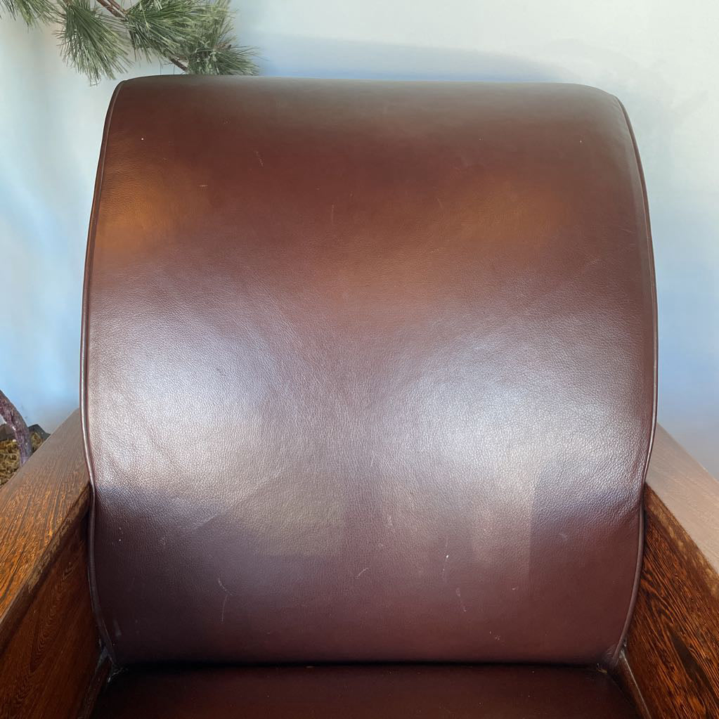 Vintage Leather Rolled Back Wood Side Deco Accent Chair (Reupholstered) U ACCENT CHAIRS