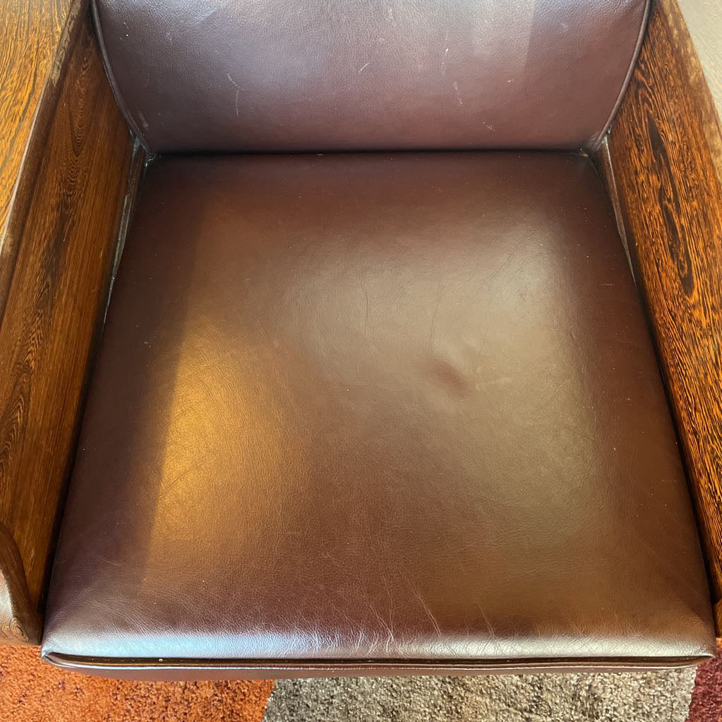 Vintage Leather Rolled Back Wood Side Deco Accent Chair (Reupholstered) U ACCENT CHAIRS
