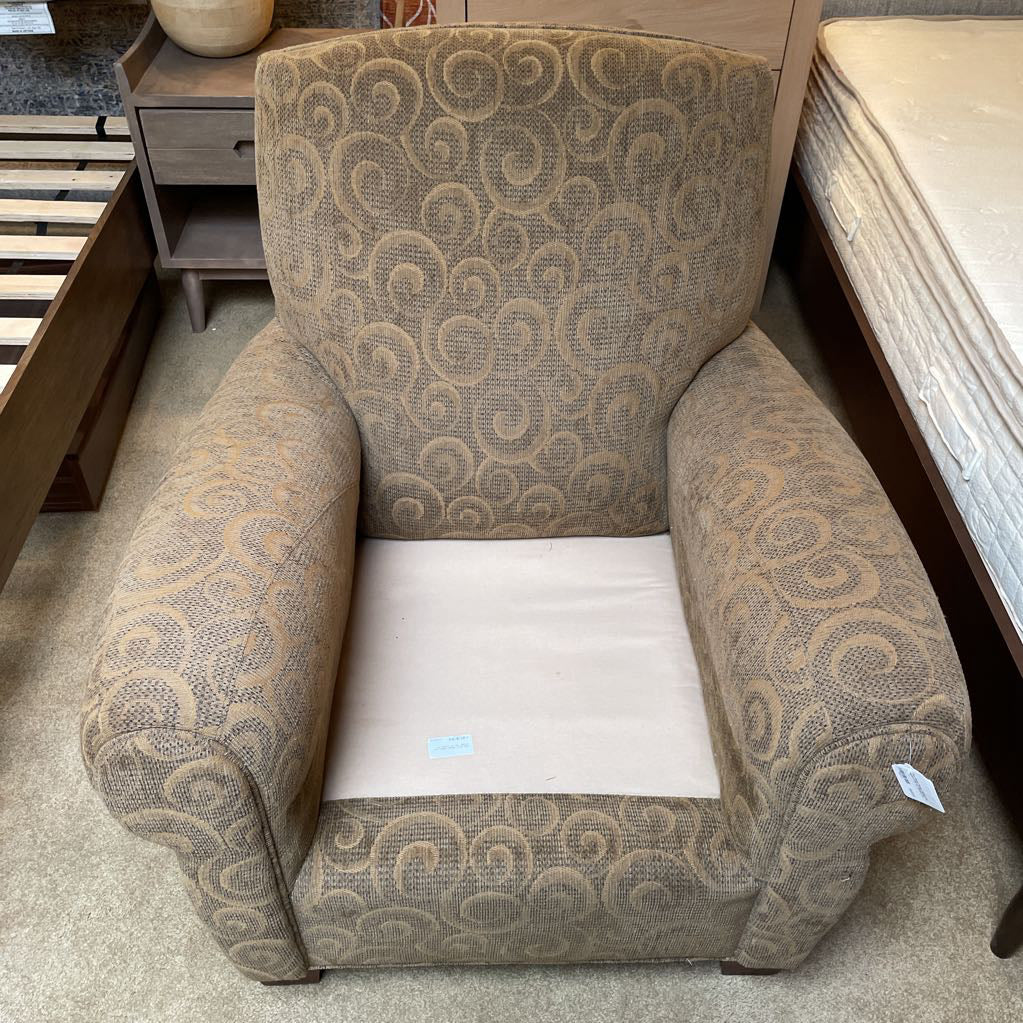 Olive Swirly Pattern Rolled Arm Accent Chair w/ Ottoman U ACCENT CHAIRS