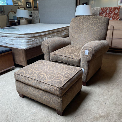 Olive Swirly Pattern Rolled Arm Accent Chair w/ Ottoman U ACCENT CHAIRS