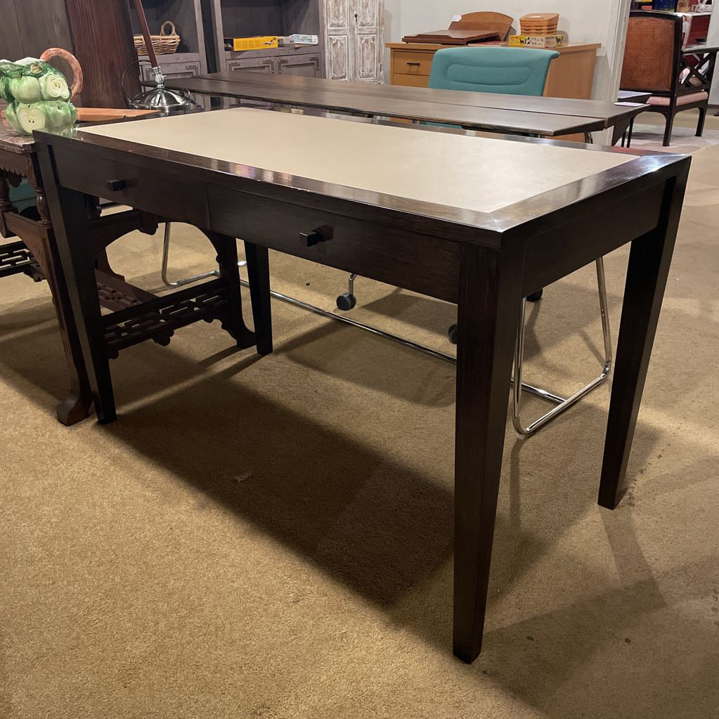 Taupe Leather Top Dark Wooden Frame Desk C DESKS