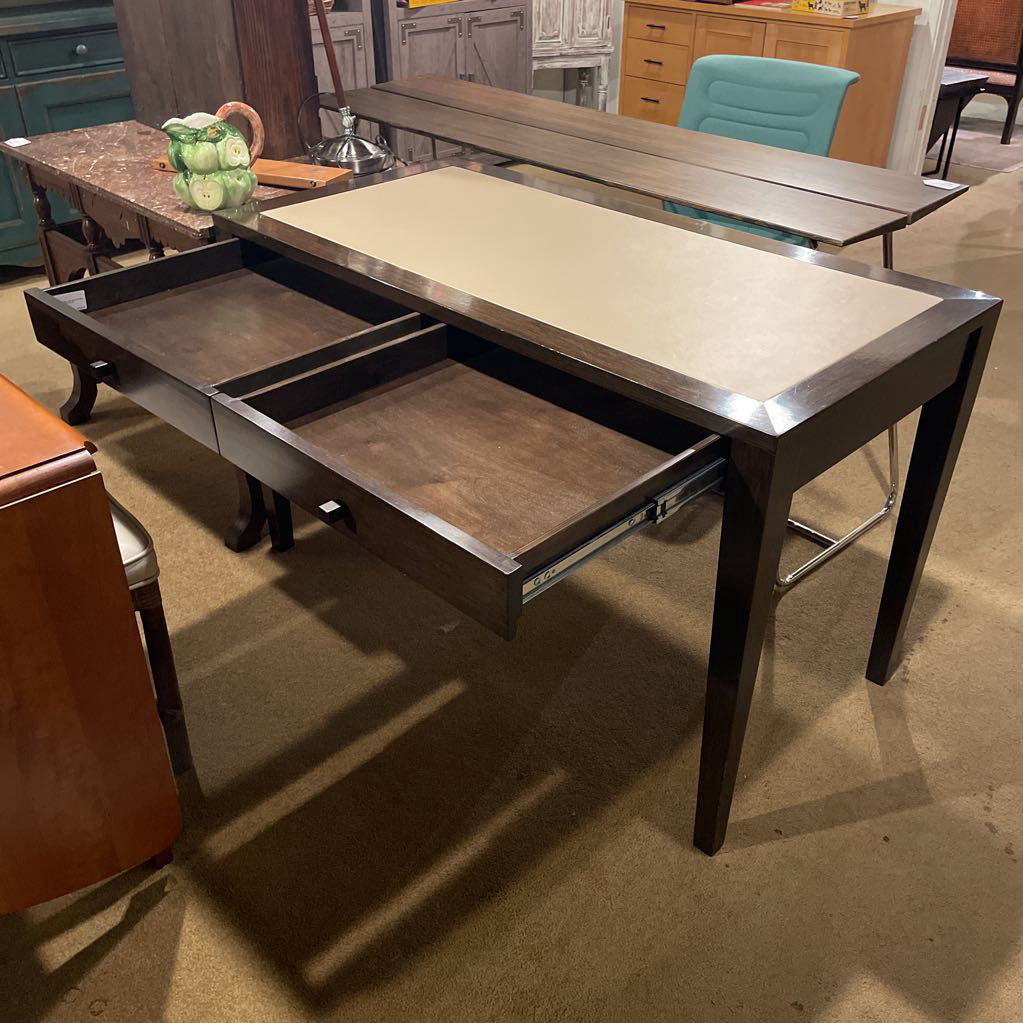 Taupe Leather Top Dark Wooden Frame Desk C DESKS