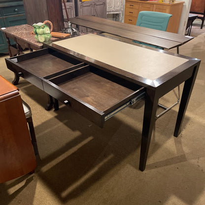 Taupe Leather Top Dark Wooden Frame Desk C DESKS