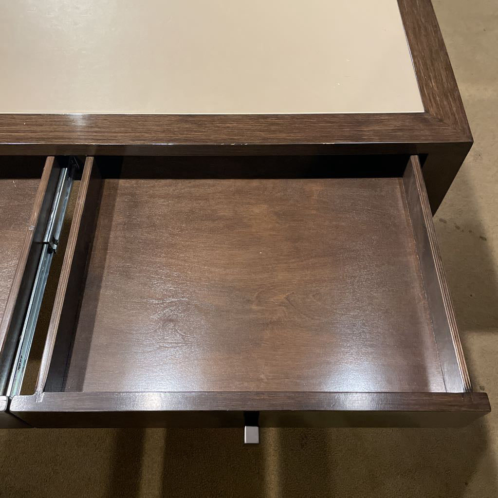 Taupe Leather Top Dark Wooden Frame Desk C DESKS
