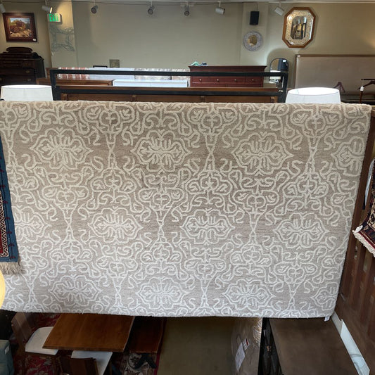 10x12 Cream + White Squiggly Line Patterned Wool Rug RUGS