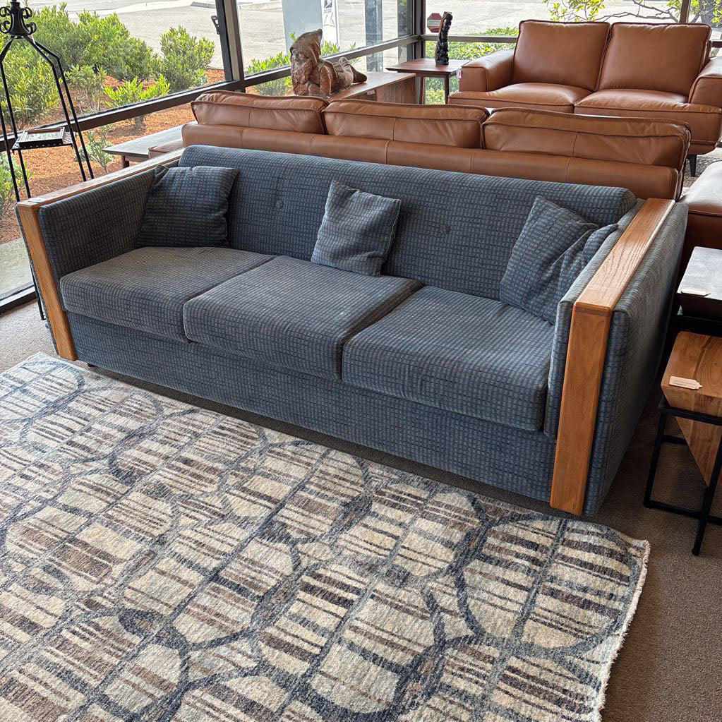 Sleep Aire Vintage Blue Checkered & Wood Trim Sleeper Sofa