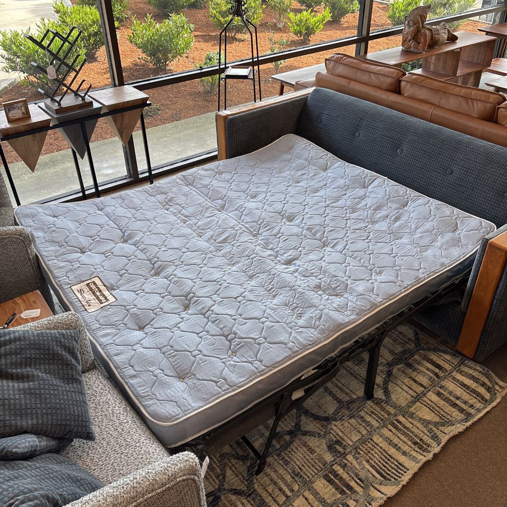 Sleep Aire Vintage Blue Checkered & Wood Trim Sleeper Sofa