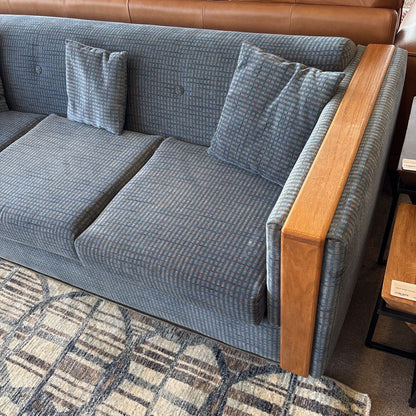 Sleep Aire Vintage Blue Checkered & Wood Trim Sleeper Sofa