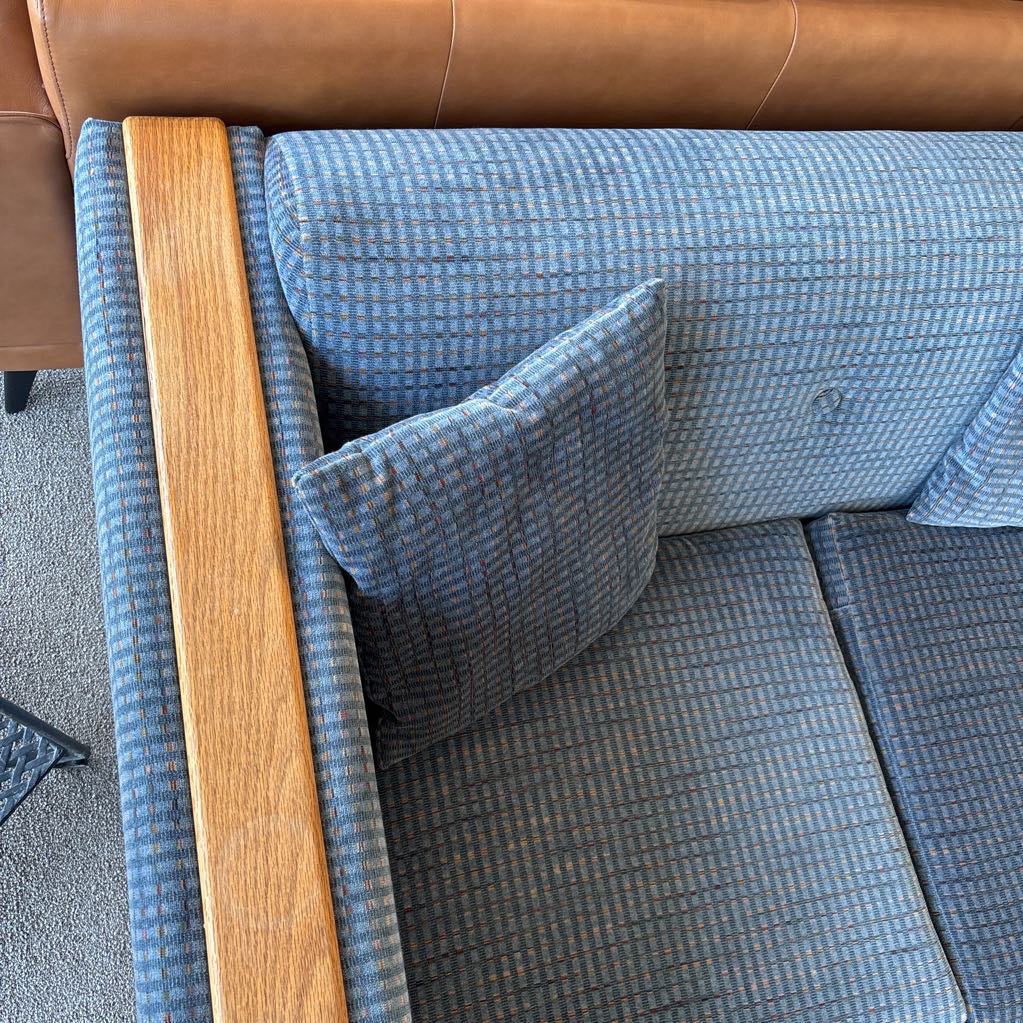 Sleep Aire Vintage Blue Checkered & Wood Trim Sleeper Sofa