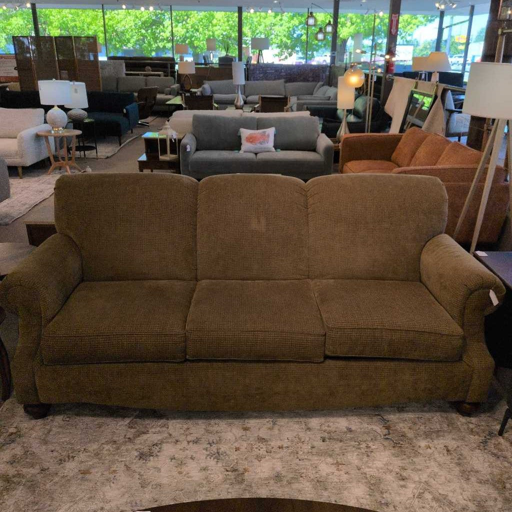 Vintage Bassett Brown Rolled Arm Sofa