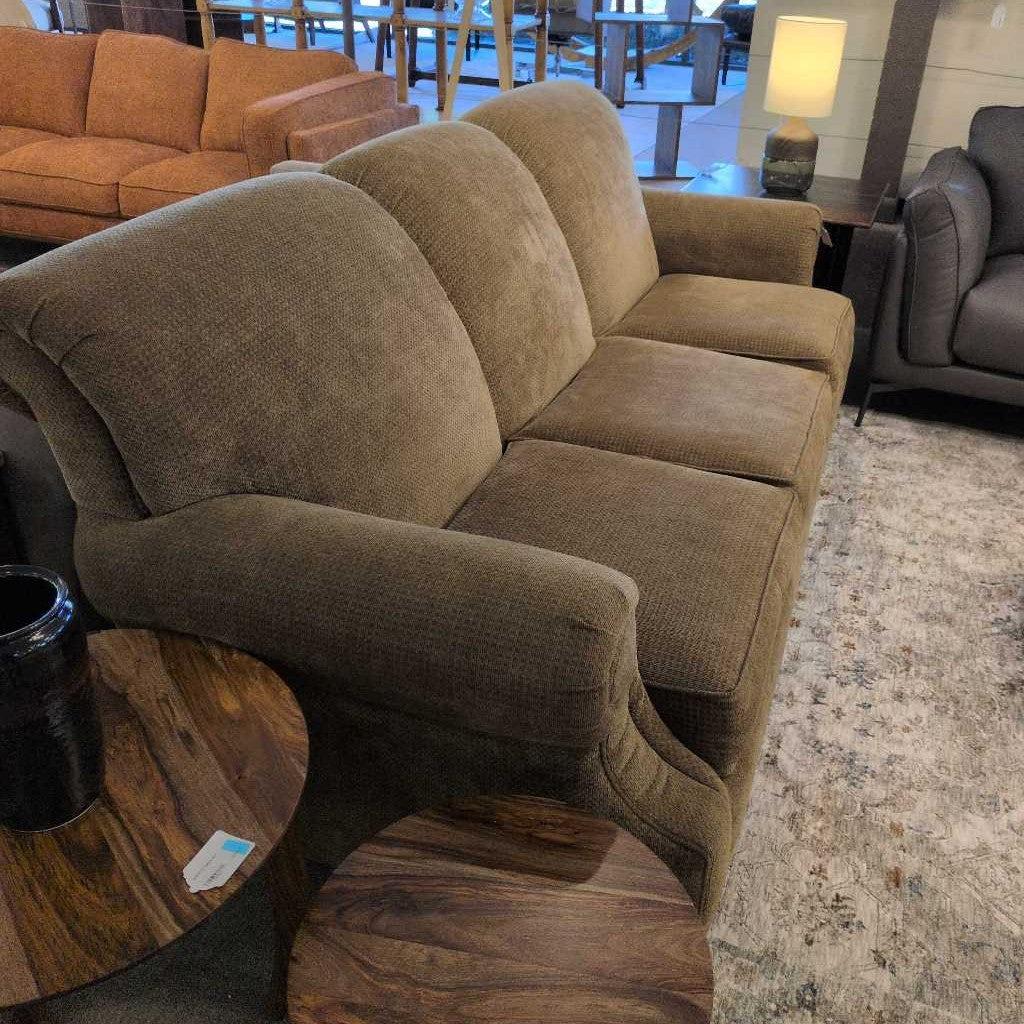Vintage Bassett Brown Rolled Arm Sofa