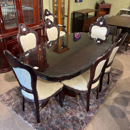 Victorian Style Italian Made Dining Table & Upholstered Dining Chairs (SET OF 8)