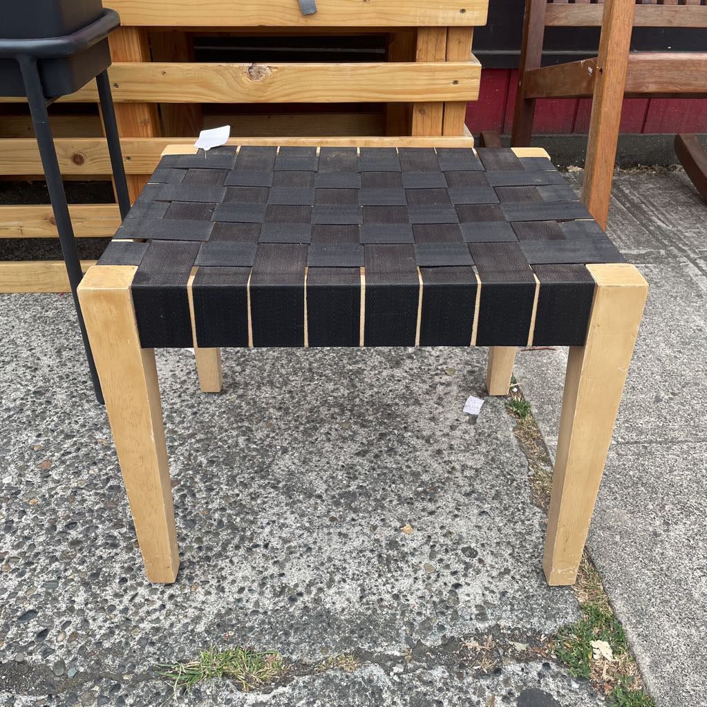 Blonde Stool with Woven Black Straps