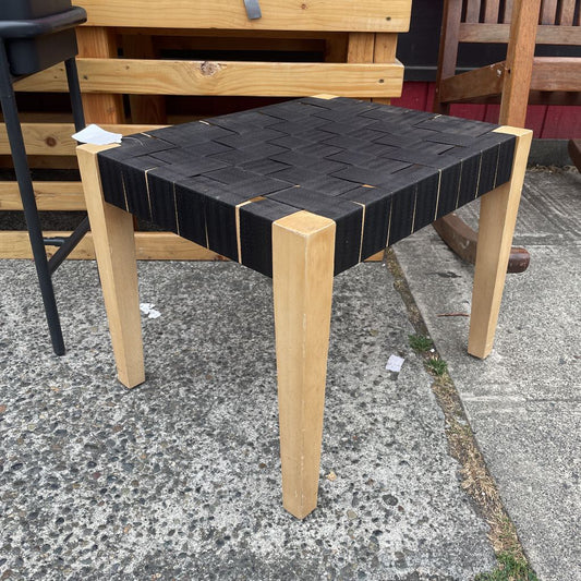 Blonde Stool with Woven Black Straps
