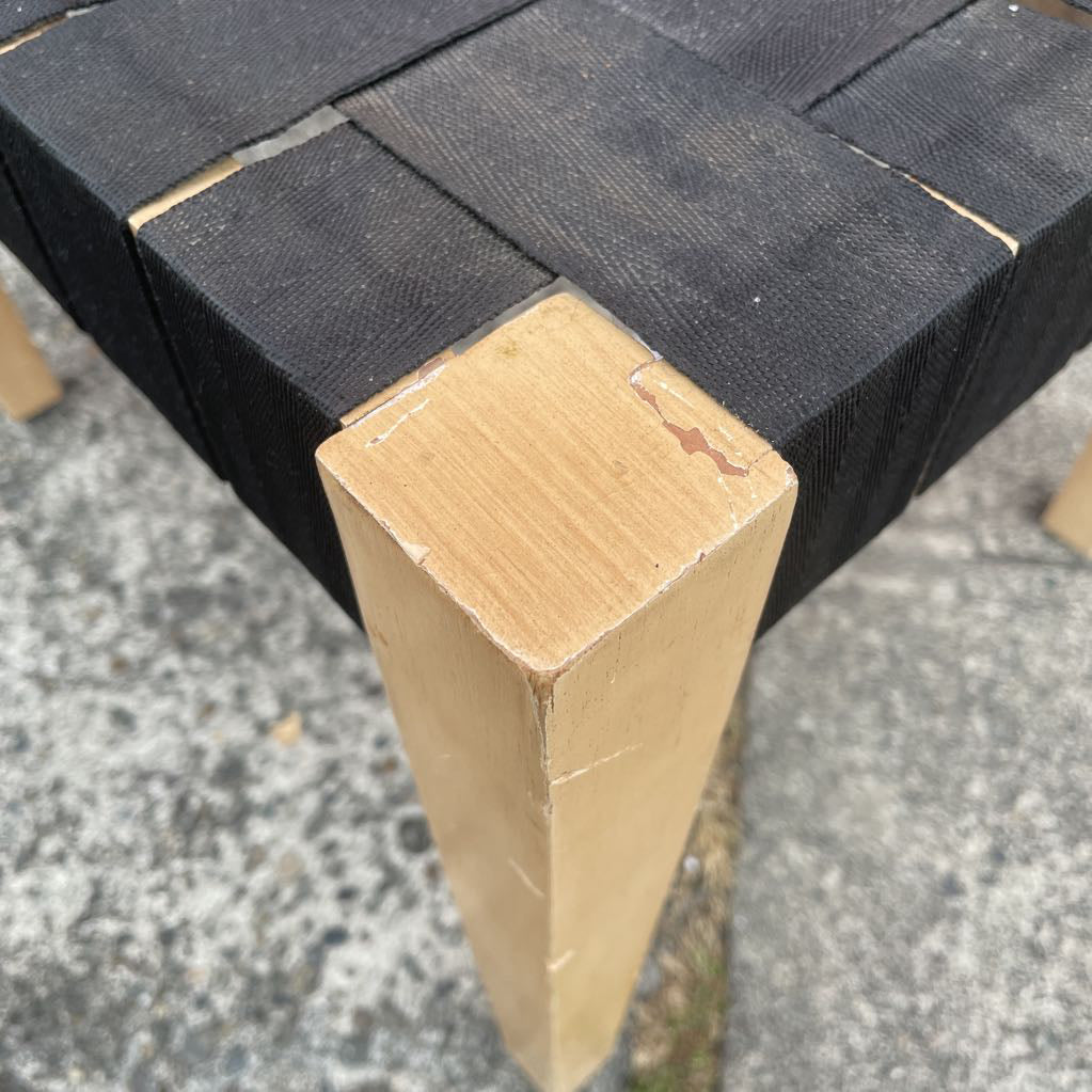 Blonde Stool with Woven Black Straps