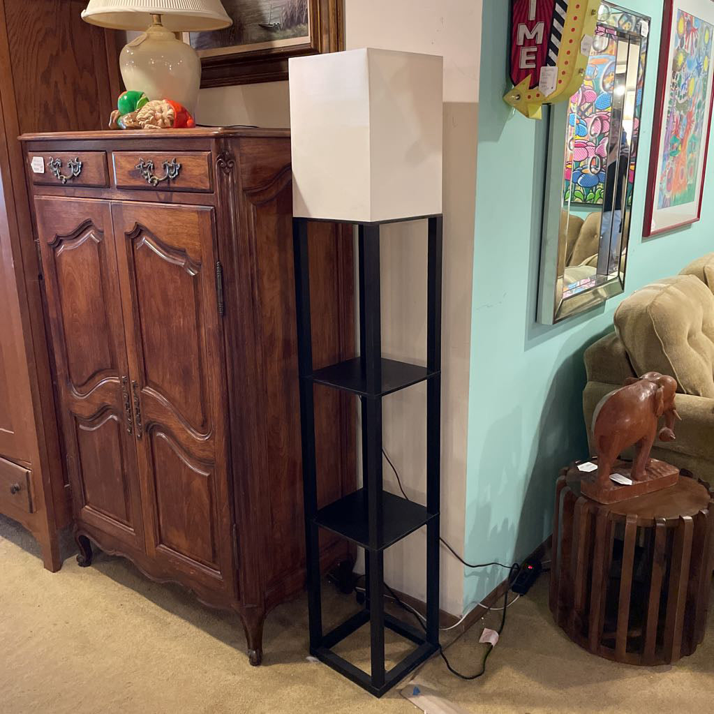 Black Squared Floor Lamp with Shelves