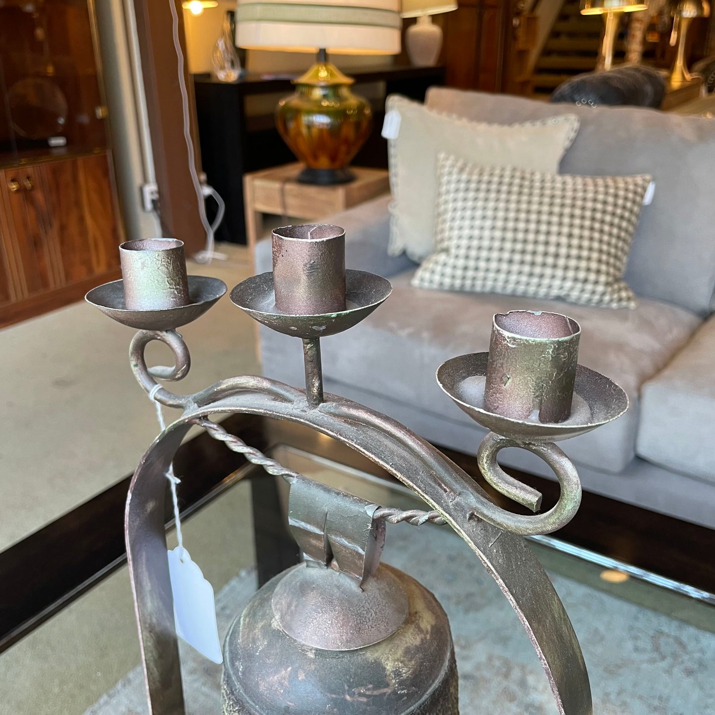 Metal and Glass Bell with Votive Display on Top