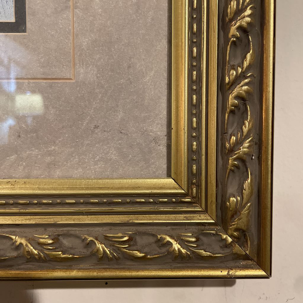 Victorian Country House in the Snow with Gold Frame ART