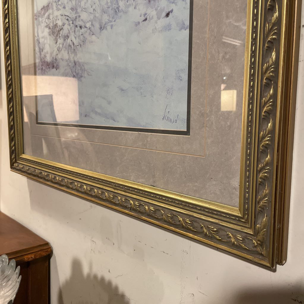 Victorian Country House in the Snow with Gold Frame ART