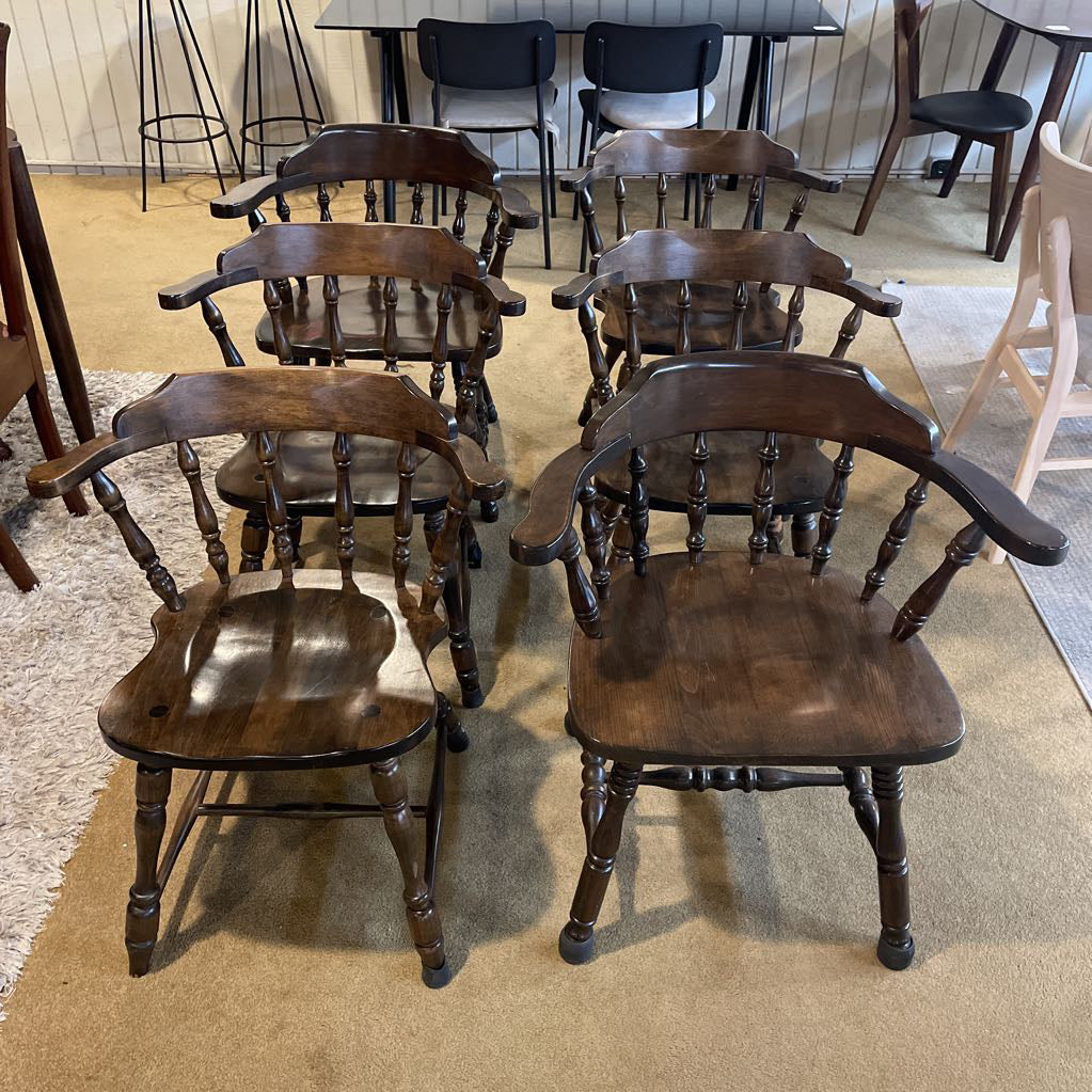 Dark Turned Wood Smokers Bow Chair Set of 6 C DINING CHAIRS