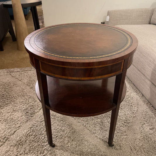 Round 2 Tier Leather Top Library Table C SIDE TABLES