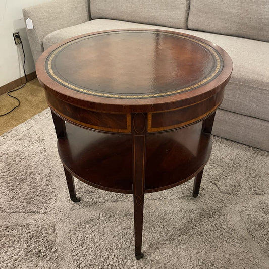 Round 2 Tier Leather Top Library Table C SIDE TABLES