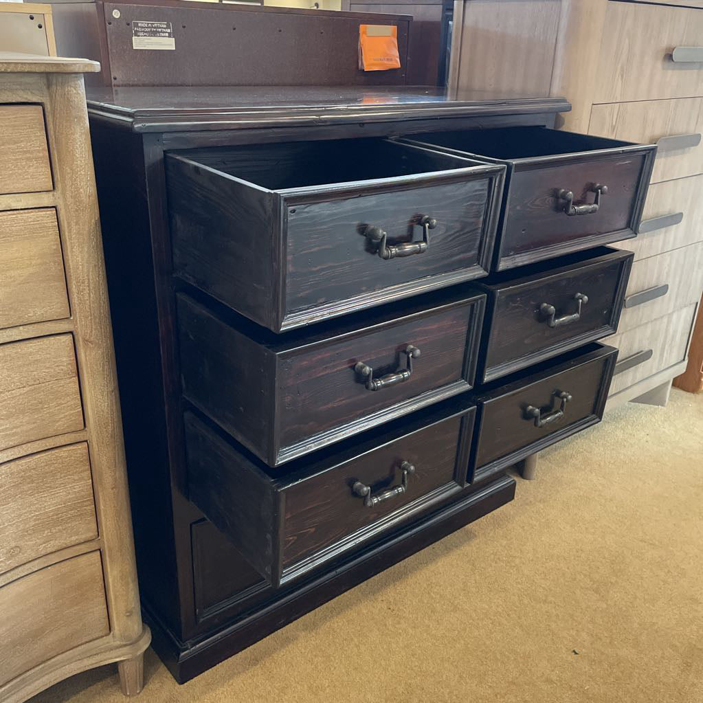Dark Wood 7 Drawer Mid Height Dresser C LOWBOYS