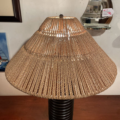 Round Dark Brown Grooved Base Lamp with Wide Woven Shade LAMPS