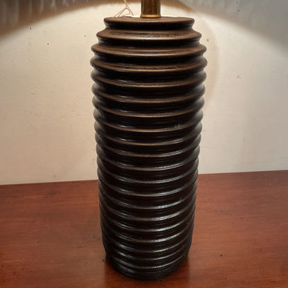 Round Dark Brown Grooved Base Lamp with Wide Woven Shade LAMPS