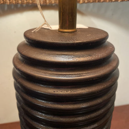 Round Dark Brown Grooved Base Lamp with Wide Woven Shade LAMPS