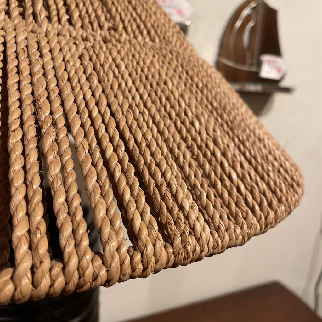 Round Dark Brown Grooved Base Lamp with Wide Woven Shade LAMPS