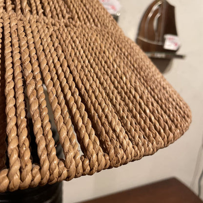 Round Dark Brown Grooved Base Lamp with Wide Woven Shade LAMPS