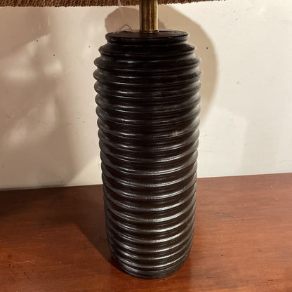Round Dark Brown Grooved Base Lamp with Wide Woven Shade LAMPS