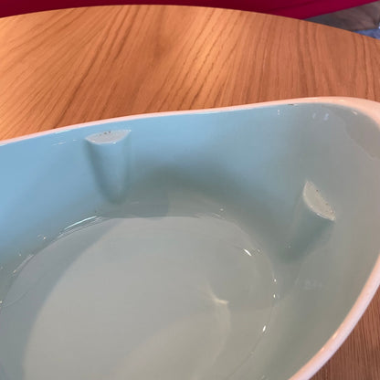 Vintage Oval Casserole with Lid with Finial & Blue Flower